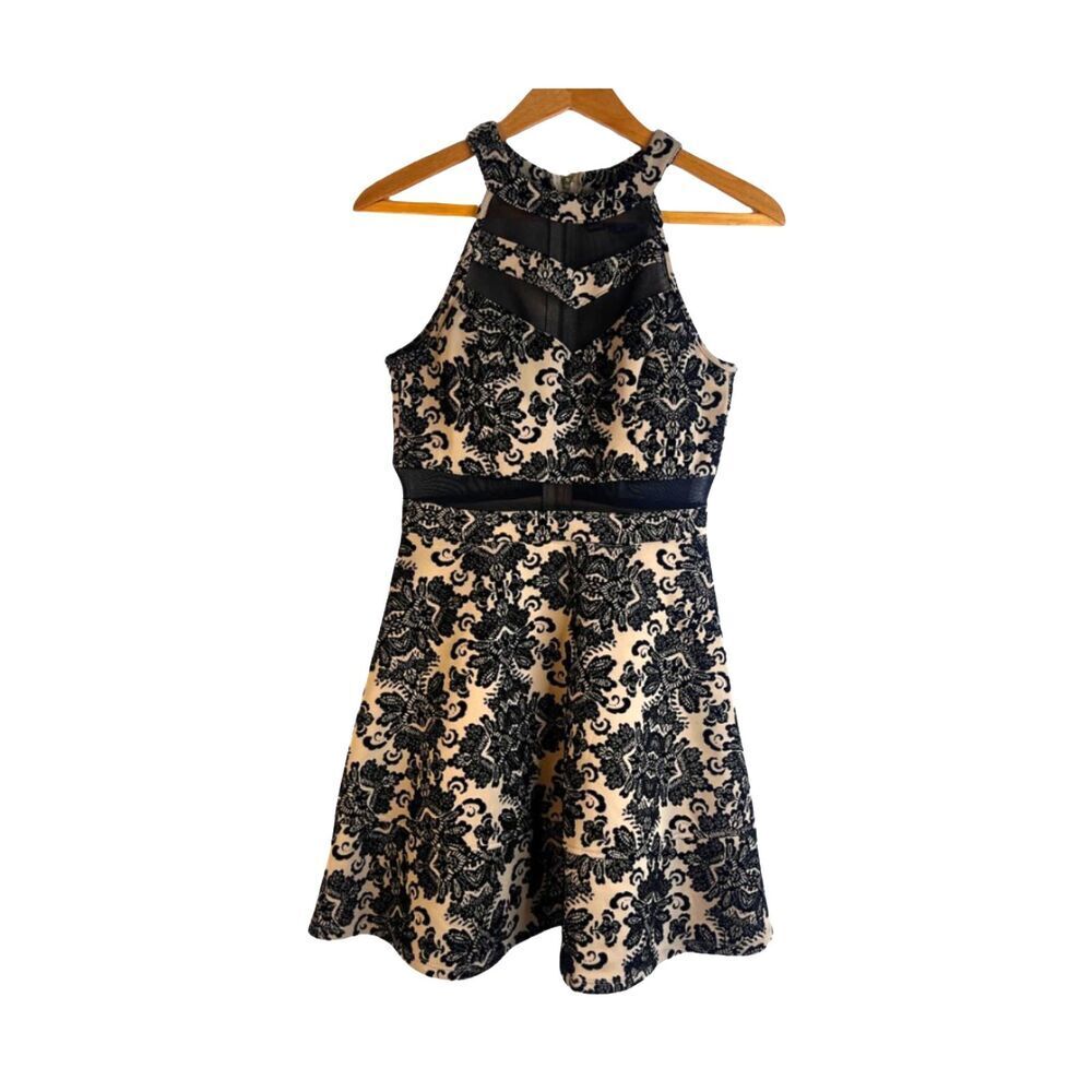 Windsor Tan & Black Sleeveless Mesh Cut Out Fit & Flare Cocktail Hocoβ Dress SM
